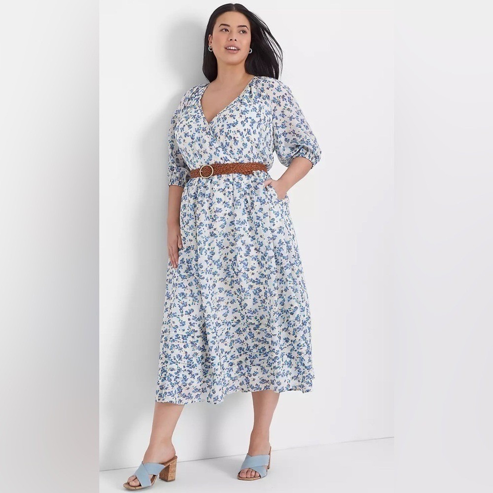Lane Bryant Blue Floral Cottagecore Midi Dress Plus Size‎ 26